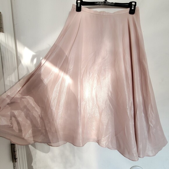 NEW Ted Baker London Pink Shimmery A-Line Gold Zipper Back Midi Modest Skirt 2 - Picture 3 of 12